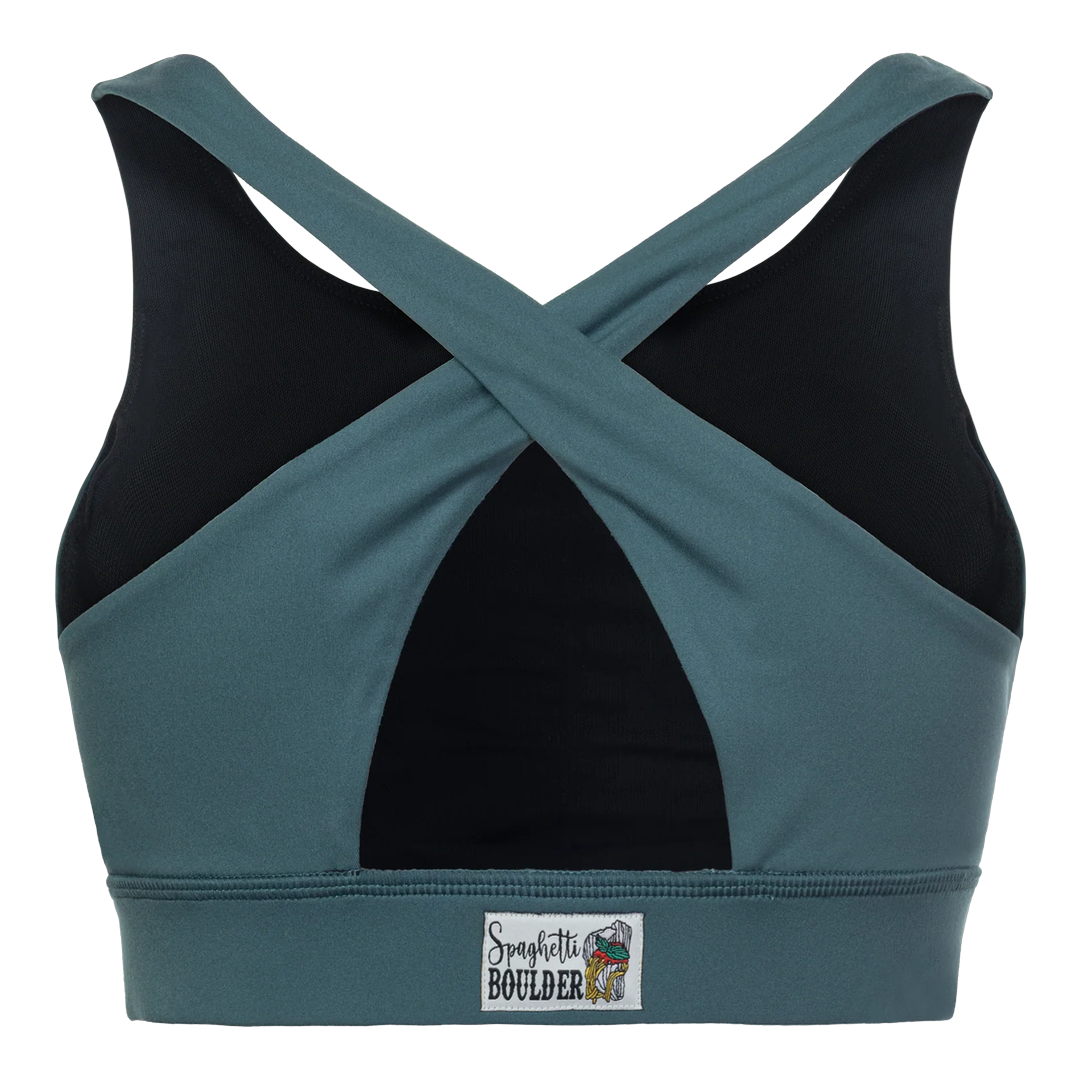 Spaghetti boulder Women's sports bra PACCHERI 2.0 BLACK green 2